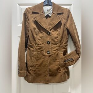 Brown Corduroy Women's Blazer with Button Details